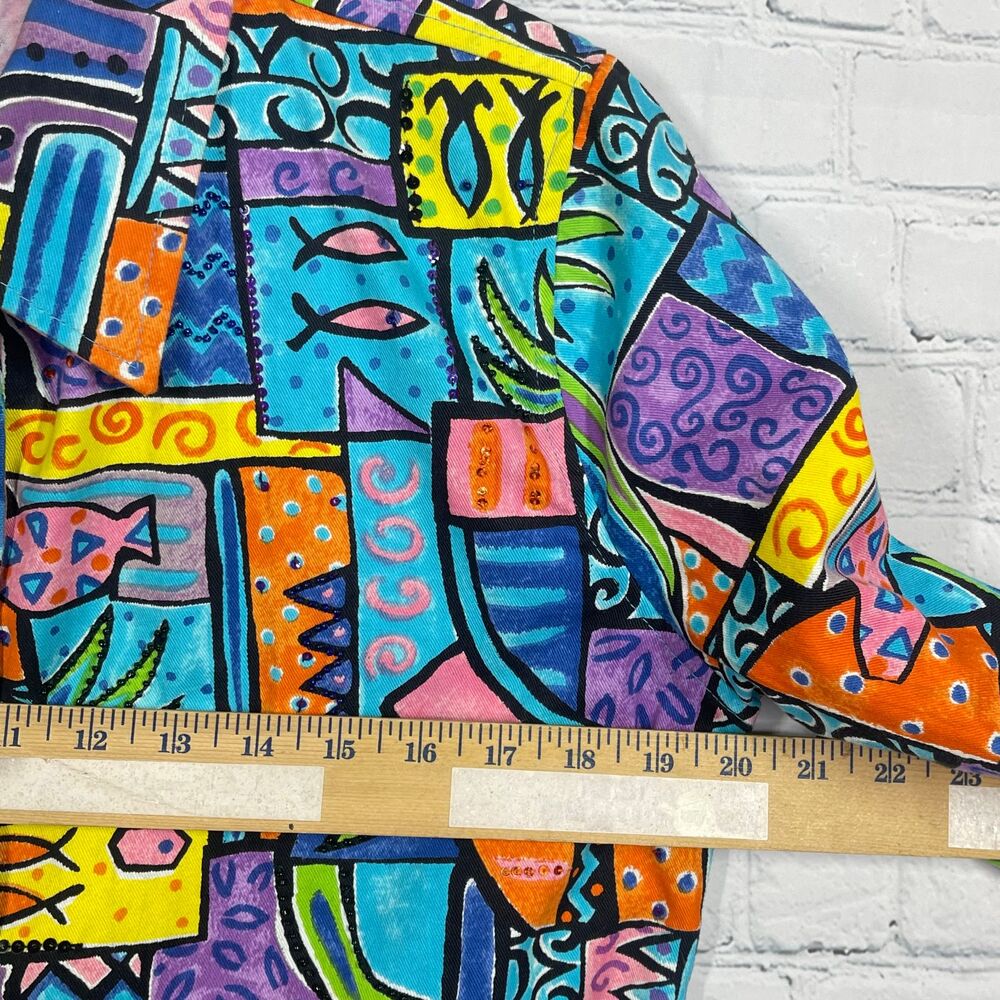 VTG Life Style Jacket Women Medium Buttons Sequins Beaded Artsy Abstract Coat - Picture 14 of 16